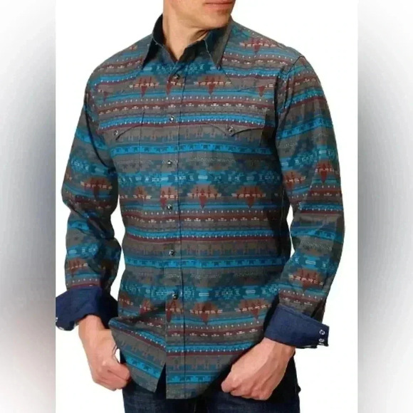 New Men’s Roper LS Horizontal Print Shirt XL - Picture 1 of 12